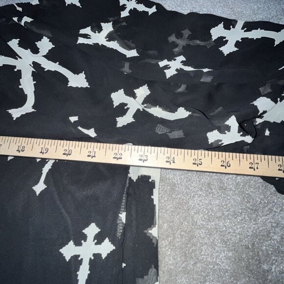 R. Rouge Womens Black & White Flowy Cross Print Goth Boho Tunic Dress fits XL - Picture 2 of 6
